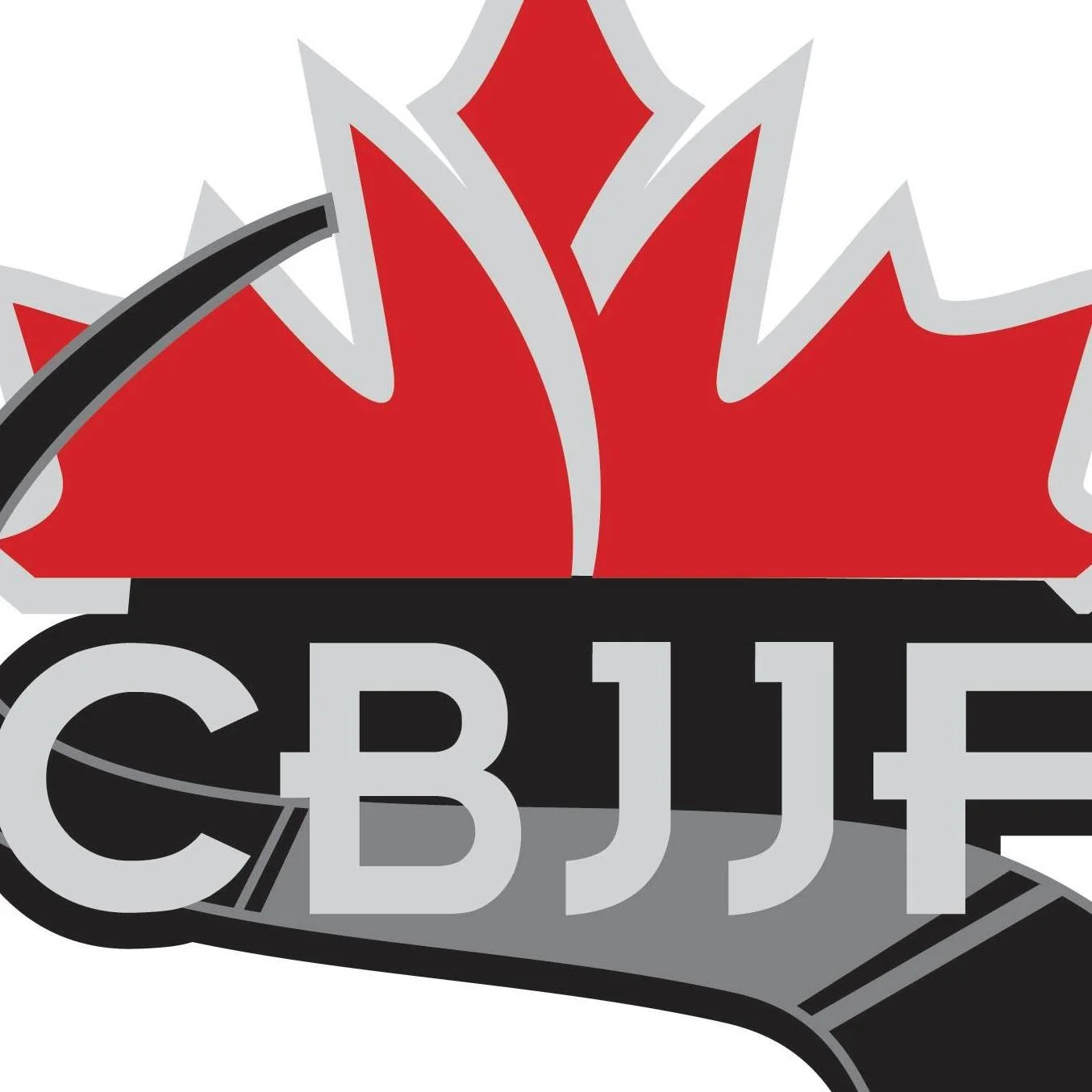 Canadian Brazilian jiu jitsu foundation acronym in front of a swooping black belt and red maple leaf