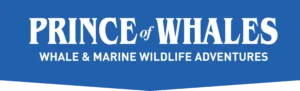 A blue banner with prince of whales, whales and marine wildlife adventures written on it in white