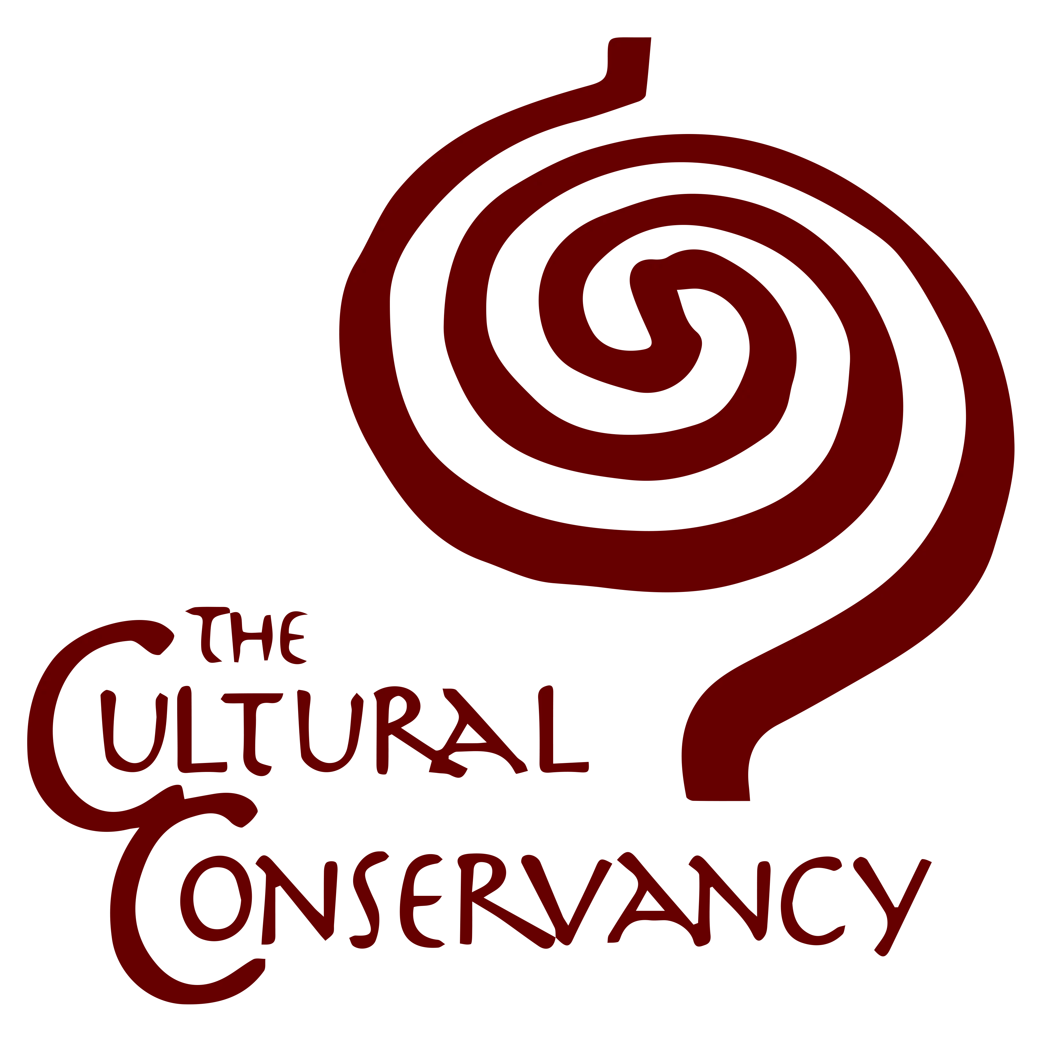 A maroon spiral next to the words the cultural conservancy